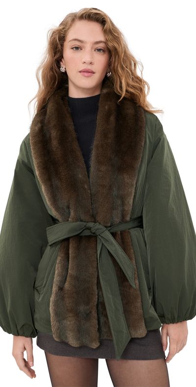 Avec Les Filles Avec Les Filles Balloon Belted Puffer Jacket Dark Forest/Mink