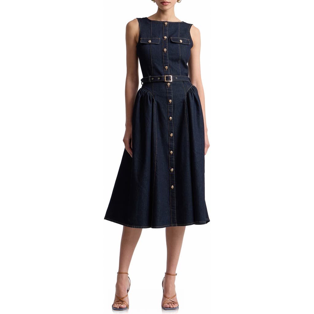 Avec Les Filles Avec Les Filles Belted Sleeveless Denim Dress