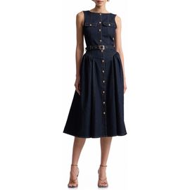 Avec Les Filles Avec Les Filles Belted Sleeveless Denim Dress