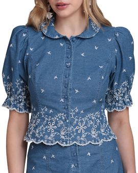 Avec Les Filles Avec Les Filles Chambray Embroidered Top