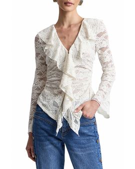 Avec Les Filles Avec Les Filles Chenille Lace Ruffle Cardigan Top