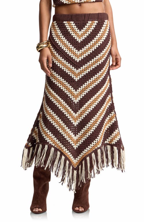 Avec Les Filles Avec Les Filles Chevron Crochet Fringe Midi Skirt