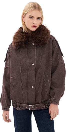 Avec Les Filles Avec Les Filles Combo Collar Belted Hem Bomber Brown