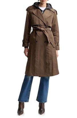 Avec Les Filles Avec Les Filles Crinkled Nylon Trench Coat with Hooded Bib
