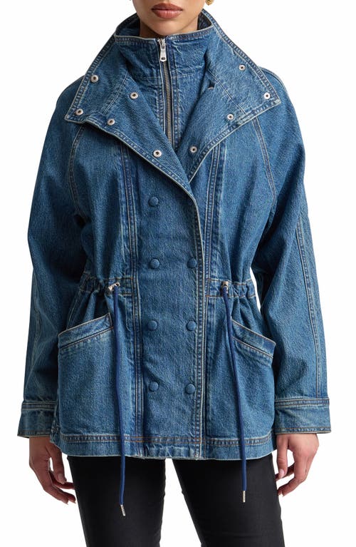Avec Les Filles Avec Les Filles Double Breasted Stretch Denim Jacket with Bib