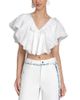 Avec Les Filles Avec Les Filles Embroidered Ruffle V Neck Crop Top - 1