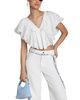 Avec Les Filles Avec Les Filles Embroidered Ruffle V Neck Crop Top - 6