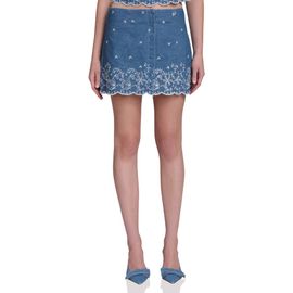 Avec Les Filles Avec Les Filles Embroidered Scallop Denim Miniskirt