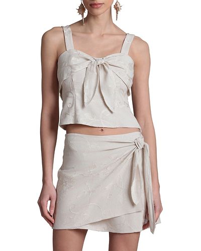 Avec Les Filles Avec Les Filles Embroidered Tie Front Top