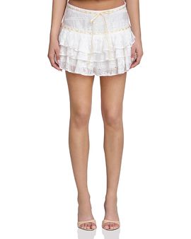 Avec Les Filles Avec Les Filles Embroidered Tiered Mini Skirt
