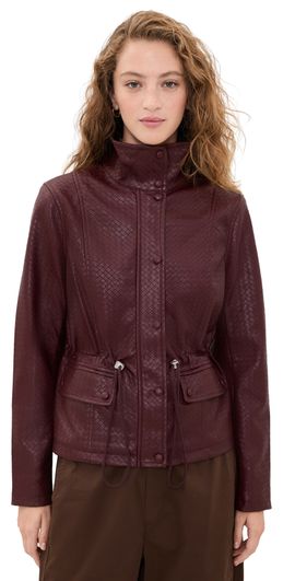 Avec Les Filles Avec Les Filles Faux-Ever Leather Basketweave Cropped Anorak Burgundy
