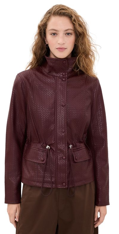Avec Les Filles Avec Les Filles Faux-Ever Leather Basketweave Cropped Anorak Burgundy
