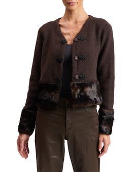 Avec Les Filles Avec Les Filles Faux Fur-Trim Cardigan Sweater