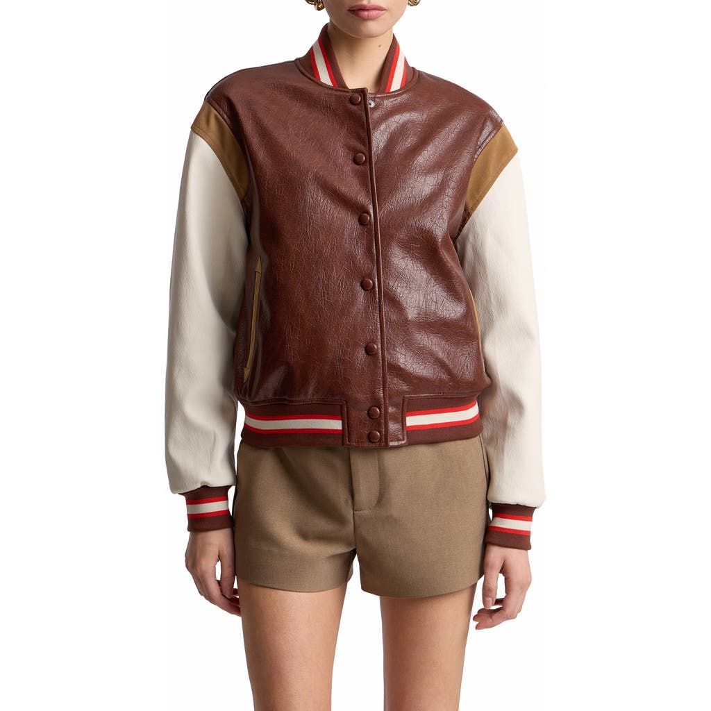 Avec Les Filles Avec Les Filles Faux Leather Varsity Bomber Jacket