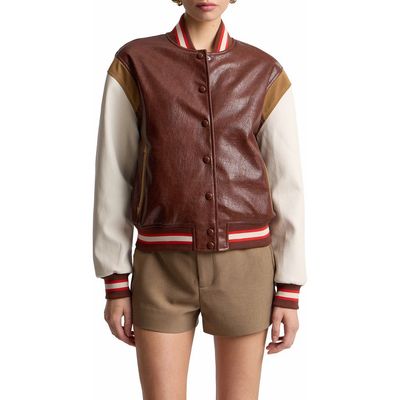 Avec Les Filles Avec Les Filles Faux Leather Varsity Bomber Jacket