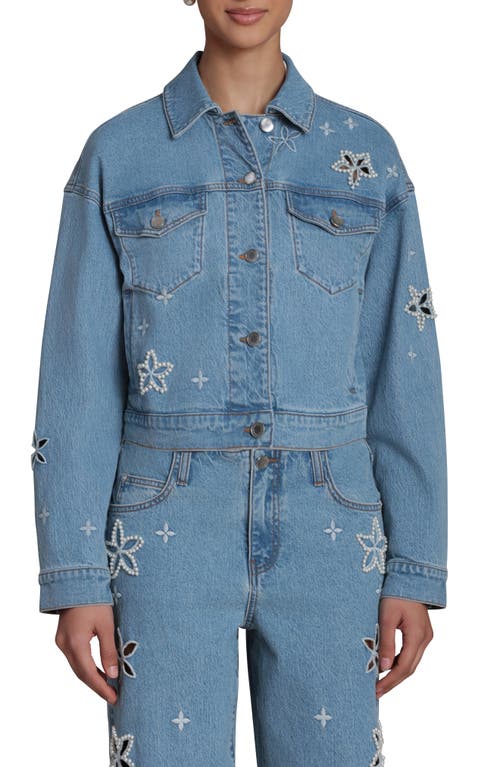 Avec Les Filles Avec Les Filles Faux Pearl Floral Denim Jacket
