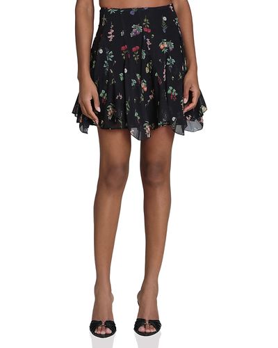 Avec Les Filles Avec Les Filles Floral Chiffon Bias Ruffle Mini Skirt