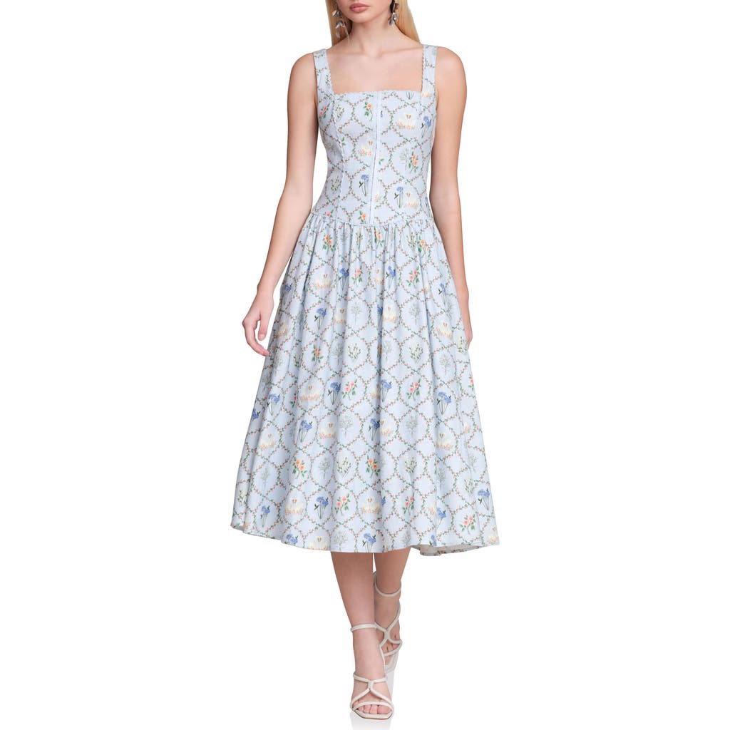 Avec Les Filles Avec Les Filles Floral Print Linen Blend Midi Dress