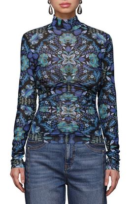 Avec Les Filles Avec Les Filles Floral Print Mock Neck Long Sleeve Shirt