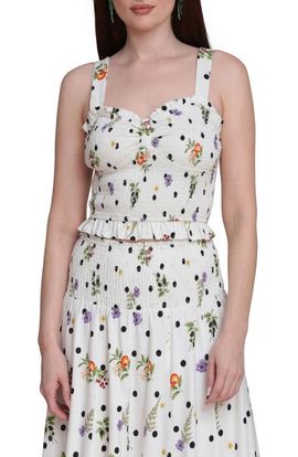 Avec Les Filles Avec Les Filles Flower & Polka Dot Smocked Tank