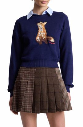 Avec Les Filles Avec Les Filles Fox Embroidered Crewneck Sweater