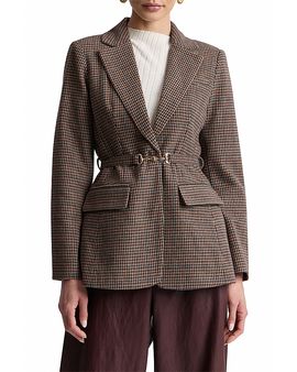 Avec Les Filles Avec Les Filles Houndstooth Belted Blazer
