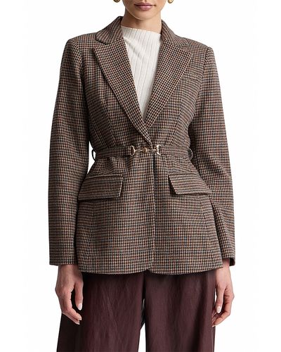 Avec Les Filles Avec Les Filles Houndstooth Belted Blazer