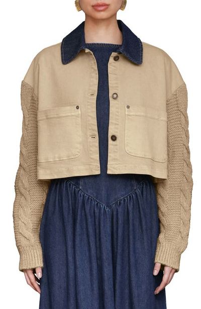 Avec Les Filles Avec Les Filles Knit Sleeve Crop Chore Jacket