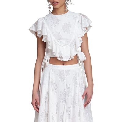 Avec Les Filles Avec Les Filles Lace & Ruffle Crop Top