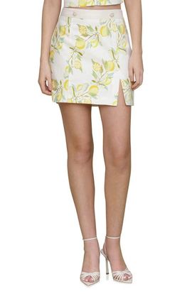 Avec Les Filles Avec Les Filles Lemon Print Linen Blend Miniskirt