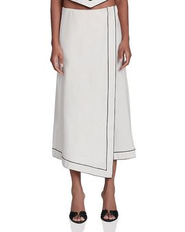 Avec Les Filles Avec Les Filles Linen Blend Faux Wrap Maxi Slip Skirt