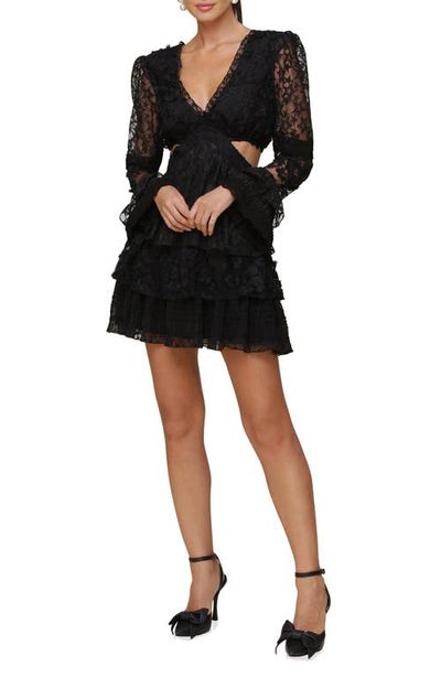 lace high neck long sleeve tiered mini dress Tiger mist scherrie lace tiered mini dress long sleeve high neck small s Nwt