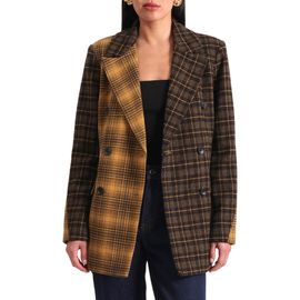 Avec Les Filles Avec Les Filles Mixed Plaid Hourglass Double Breasted Blazer