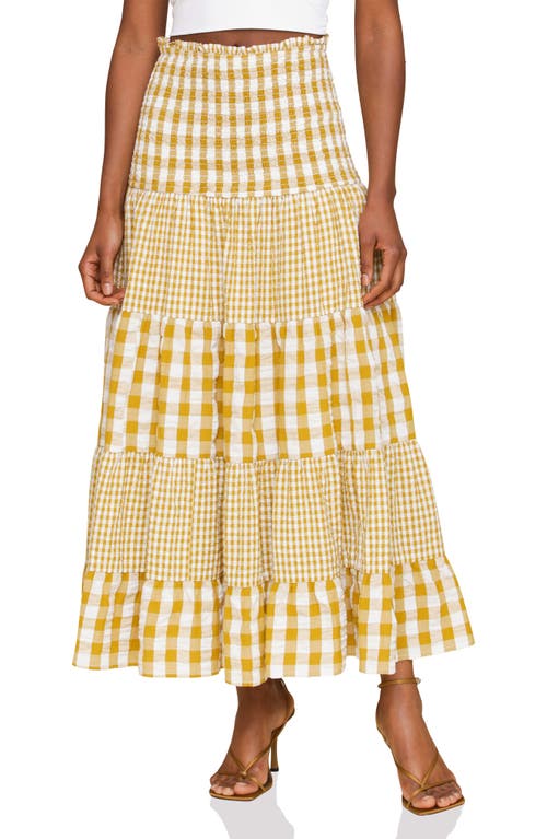 Avec Les Filles Avec Les Filles Mixed Print Tiered Cotton Gingham Maxi Skirt