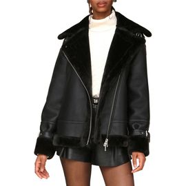 Avec Les Filles Avec Les Filles Oversize Faux Shearling Moto Jacket