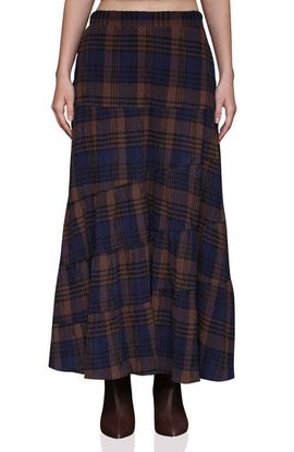 Avec Les Filles Avec Les Filles Plaid Cotton Tiered Maxi Skirt