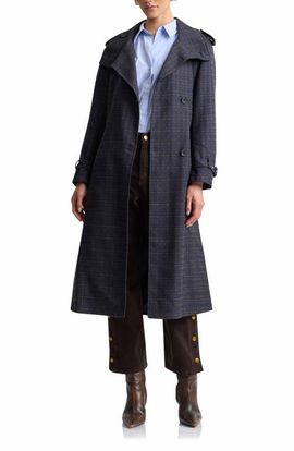 Avec Les Filles Avec Les Filles Plaid Relaxed Belted Funnel Neck Coat