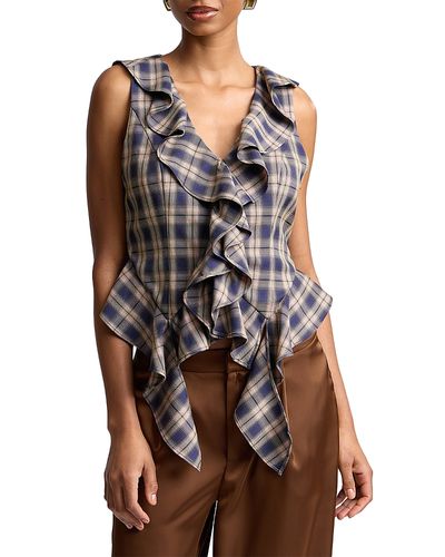 Avec Les Filles Avec Les Filles Plaid Ruffle Top