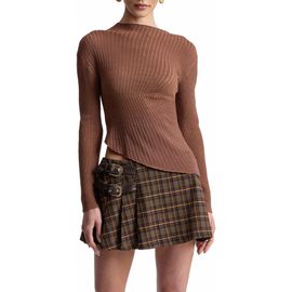 Avec Les Filles Avec Les Filles Radial Rib Asymmetric Hem Sweater