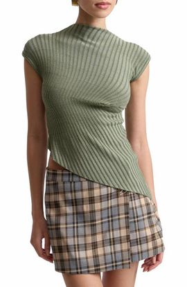 Avec Les Filles Avec Les Filles Radial Rib Asymmetric Mock Neck Top