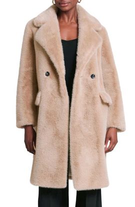 Avec Les Filles Avec Les Filles Relaxed Fit Longline Double Breasted Faux Mink Coat