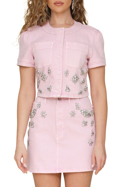 Avec Les Filles Avec Les Filles Rhinestone Embellished Short Sleeve Denim Shirt
