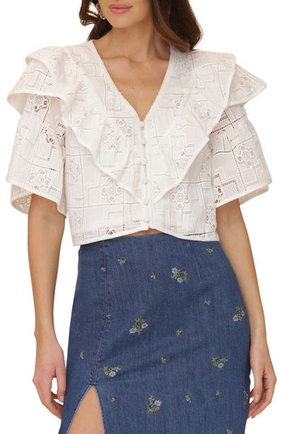 Avec Les Filles Avec Les Filles Ruffle Tiered Button-Up Crop Top