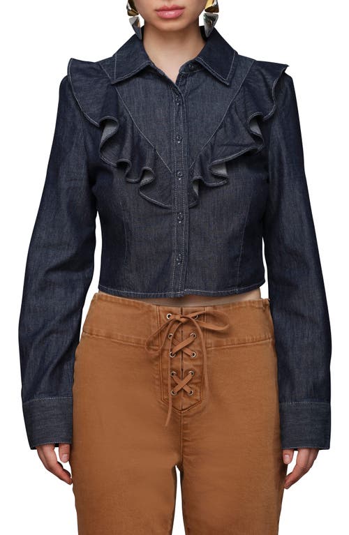 Avec Les Filles Avec Les Filles Ruffle Yoke Denim Button-Up Shirt