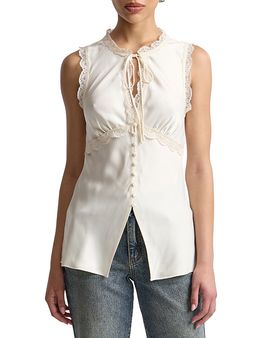 Avec Les Filles Avec Les Filles Satin Empire Waist Cutaway Top