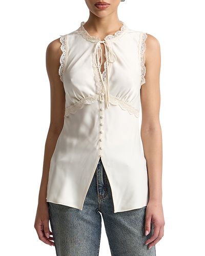 Avec Les Filles Avec Les Filles Satin Empire Waist Cutaway Top