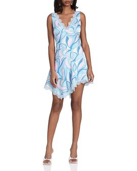 Avec Les Filles Avec Les Filles Satin Paisley Lace Trim Bias Mini Dress