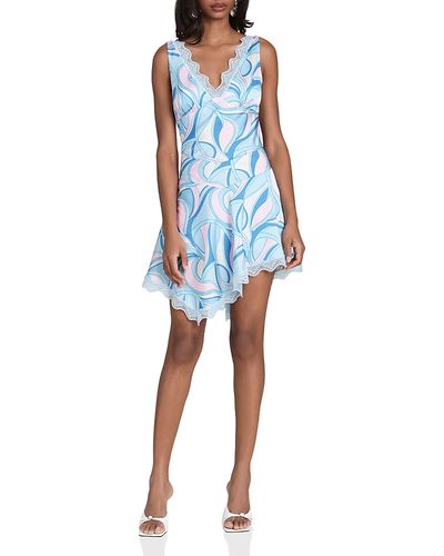 Avec Les Filles Avec Les Filles Satin Paisley Lace Trim Bias Mini Dress