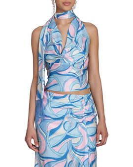 Avec Les Filles Avec Les Filles Satin Paisley Scarf Tie Halter Top