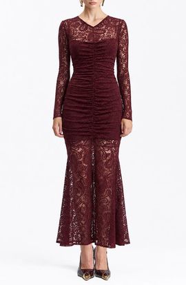 Avec Les Filles Avec Les Filles Shirred Lace Maxi Dress